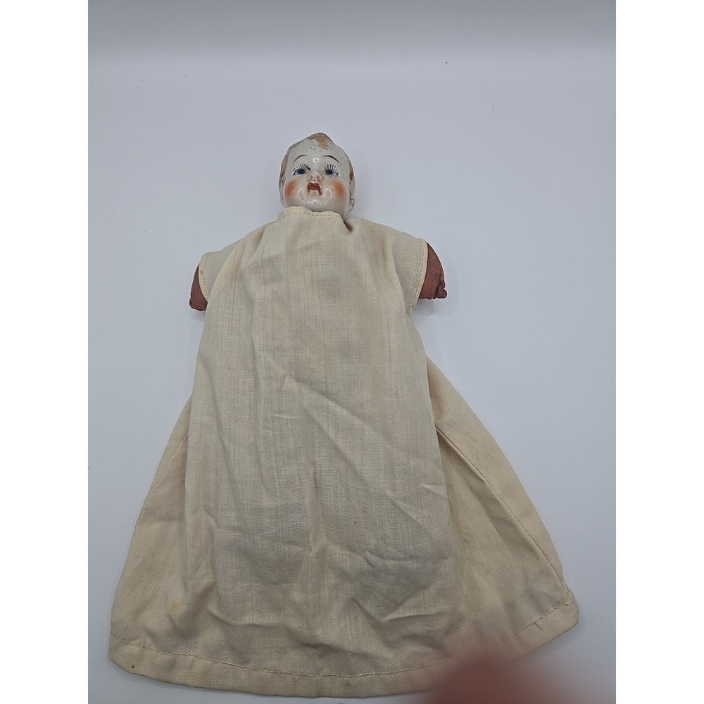 9"Antique Porcelain Head Doll Brunette Antique body German Stlye